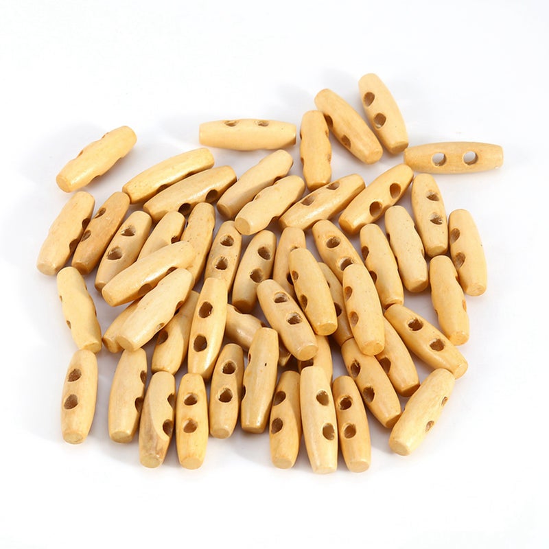 50pcs/Lot Button Wooden 2 Holes Coat Duffle Toggle Wood Horn Sewing Knitting Buttons 30mm - Image 1