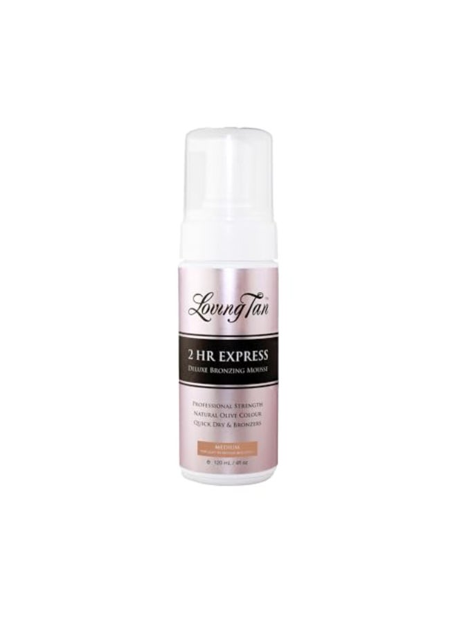 Loving Tan مووس التسمير الذاتي Loving Tan 2 HR Express متوسط خالي من الخطوط جودة احترافية 5 تطبيقات من التسمير الذاتي لكل زجاجة خالي من القسوة DHA مستخرج طبيعياً 4 FL Oz - Image 1