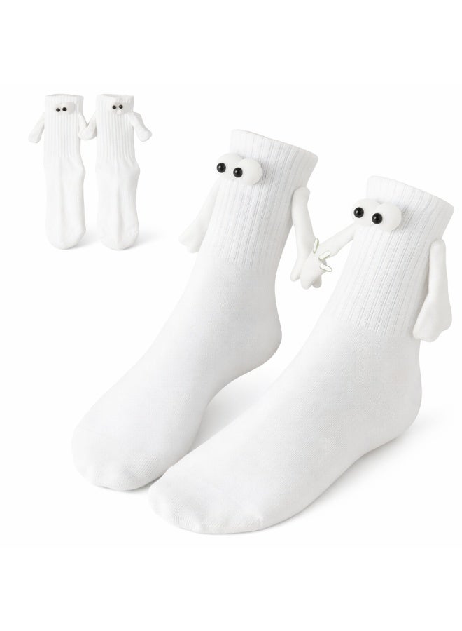 Mordely Funny White Crew Socks with 3D Eyes and Arms, Cute Novelty Socks for Couples and Friends, Magnetic Holding Hands Style Socks for Women and Men, Fun Gift Socks, 1 Pair - Image 1