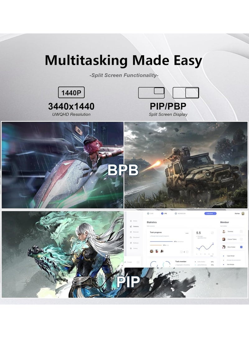 HILUKE 34-Inch Ultra-Wide Curved Gaming Monitor with 3440×1440 WQHD Resolution, 165Hz Refresh Rate, 1ms Response Time, HVA Panel, Tilt Adjustment, and VESA Wall Mount Compatibility - Image 5