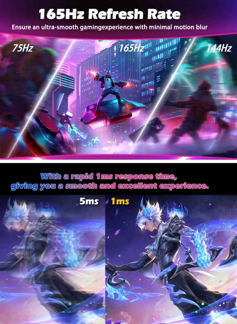 HILUKE 34-Inch Ultra-Wide Curved Gaming Monitor with 3440×1440 WQHD Resolution, 165Hz Refresh Rate, 1ms Response Time, HVA Panel, Tilt Adjustment, and VESA Wall Mount Compatibility - Image 2