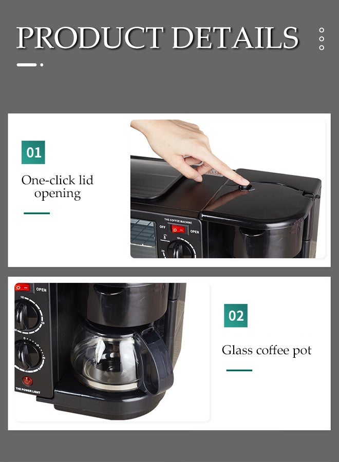 DUNISO 3 In 1 Electric Oven,Multifunctional Breakfast Maker, Heat-Resistant Tempered Glass Door, Double-layer Stainless Steel Oven Tray,Toaster with Frying Pan - Image 3