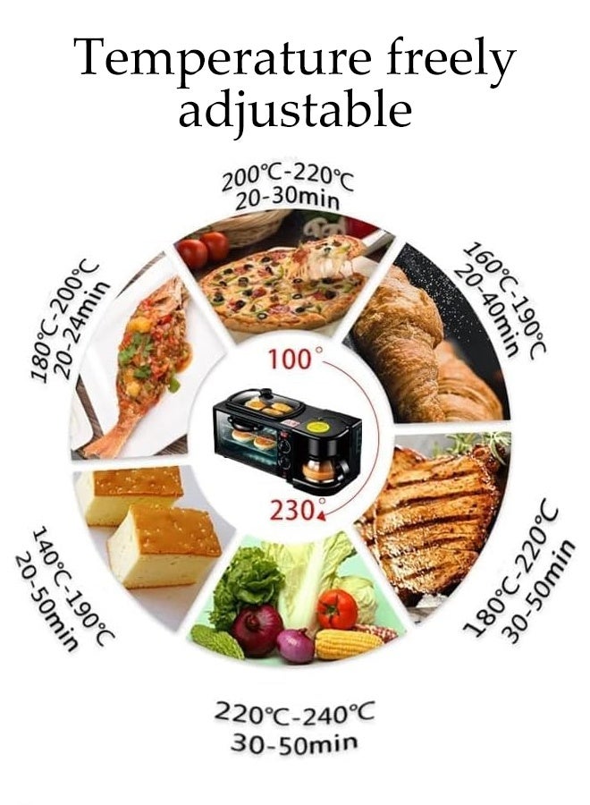 DUNISO 3 In 1 Electric Oven,Multifunctional Breakfast Maker, Heat-Resistant Tempered Glass Door, Double-layer Stainless Steel Oven Tray,Toaster with Frying Pan - Image 4