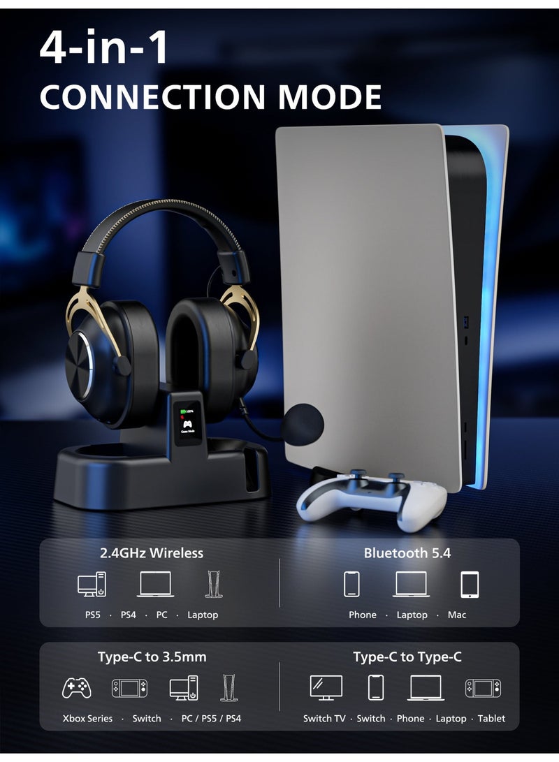 فيليبس سماعة ألعاب لاسلكية PHILIPS TAG4، بزمن استجابة أقل من 15 مللي ثانية عبر 2.4GHz، صوت محيطي 7.1 + وحدات تشغيل 53 مم، متوافقة مع PS5/PS4/PC/Switch/الهواتف المحمولة، قاعدة LCD مع مستقبل لاسلكي، بطارية 90 ساعة، Bluetooth 5.4/سلكي، ميكروفون ENC - Image 4