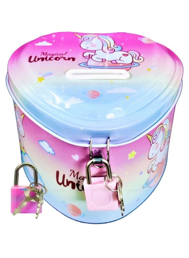 FunBlast Piggy Bank for Kids - Unicorn Money Saving Tin Coin Bank with Lock and Key - Birthday Return for Boys & Girls, Money Bank, Coin Box for Kids, Metal Coin Box for Kids (Unicorn) - Image 1