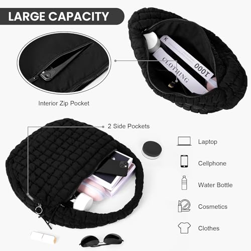 Juoxeepy Quilted Tote Bag Large Quilted Carryall Puffer Shoulder Bag Lightweight Puffy Padding Hobo Bags Puffy Bags - Image 4