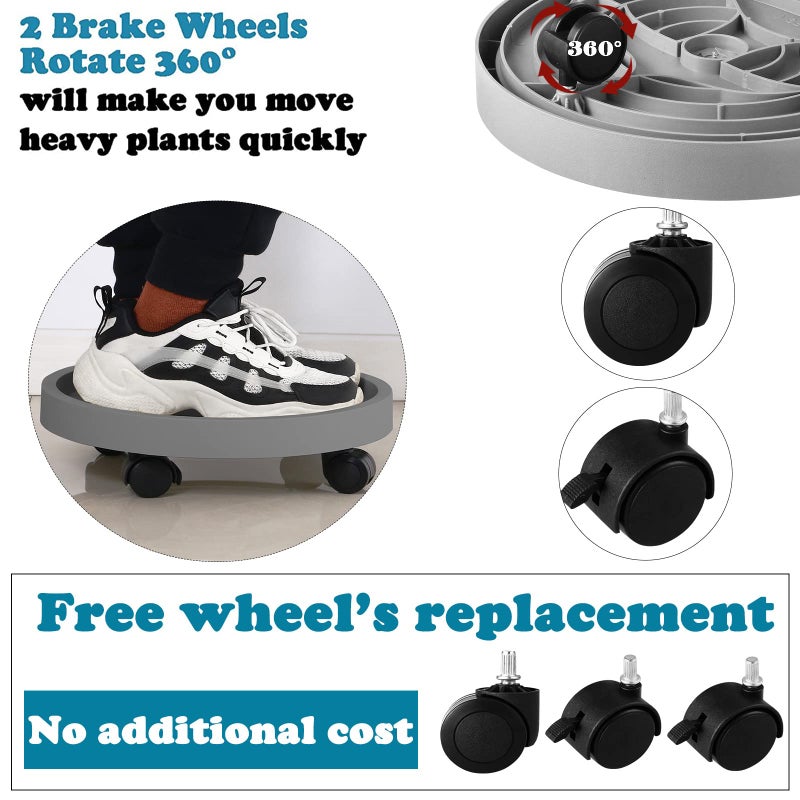 Planterhoma 3 Pack Plant Caddy with Wheels Rolling Plant Stand with Wheels 13 Inch Plant Dolly Heavy Duty Large Potted Plant Mover with Casters for Indoor and Outdoor, Grey - Image 3