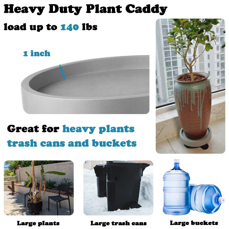 Planterhoma 3 Pack Plant Caddy with Wheels Rolling Plant Stand with Wheels 13 Inch Plant Dolly Heavy Duty Large Potted Plant Mover with Casters for Indoor and Outdoor, Grey - Image 4