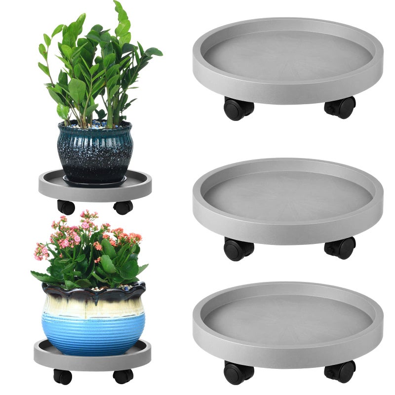 Planterhoma 3 Pack Plant Caddy with Wheels Rolling Plant Stand with Wheels 13 Inch Plant Dolly Heavy Duty Large Potted Plant Mover with Casters for Indoor and Outdoor, Grey - Image 1