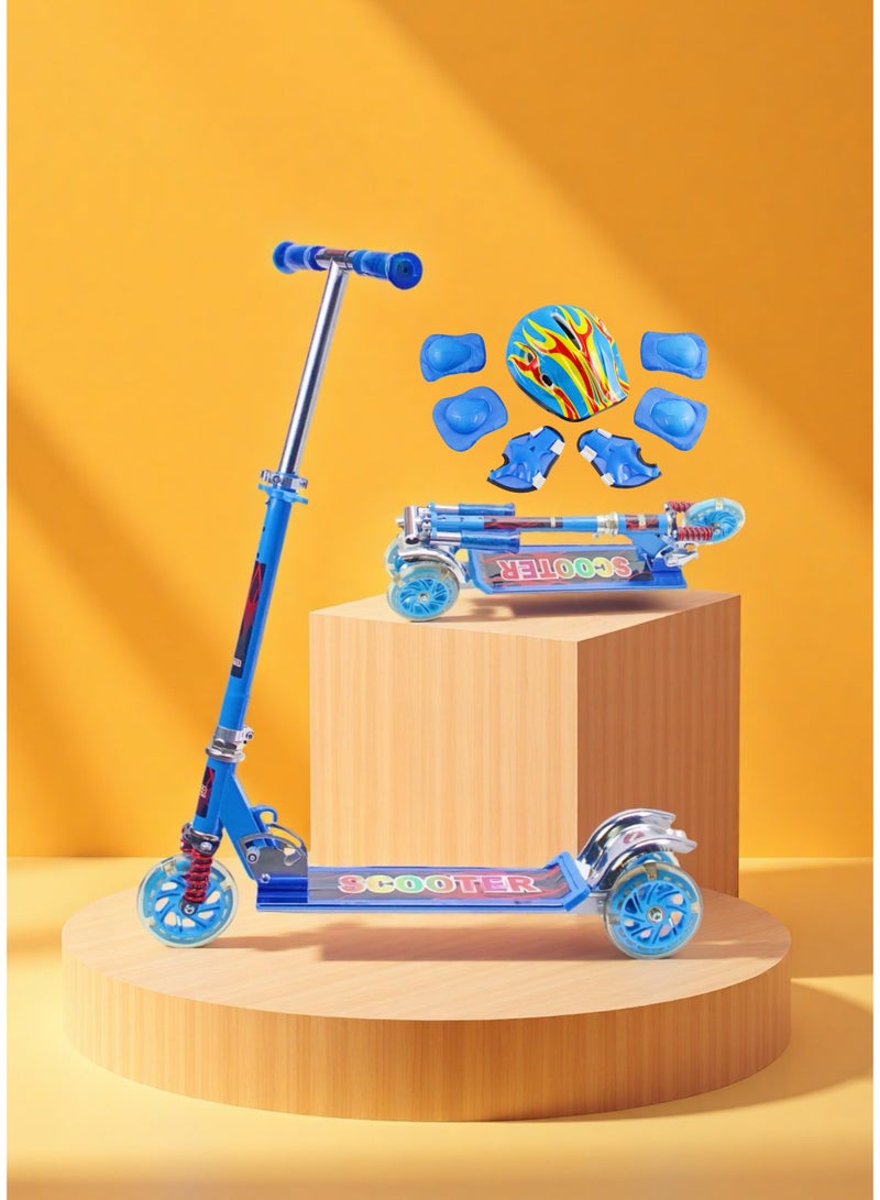 EASY FUTURE Kids Kick Scooter Including Full Protective Gear Set with Foldable & Height Adjustable Handle, LED PU Wheels & Rear Brake – Suitable for Ages 3 to 8 - Image 1