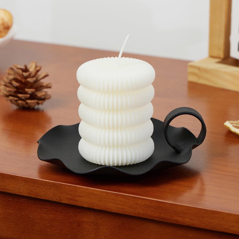REMASS Candle Holders for Pillar Candles - 5.5 Inch Black Metal Candle Holder Decor with Candle Plate, for Pillar & Flameless Candles,Modern Minimalist Candle Dish (Candles Not Included) - Image 1
