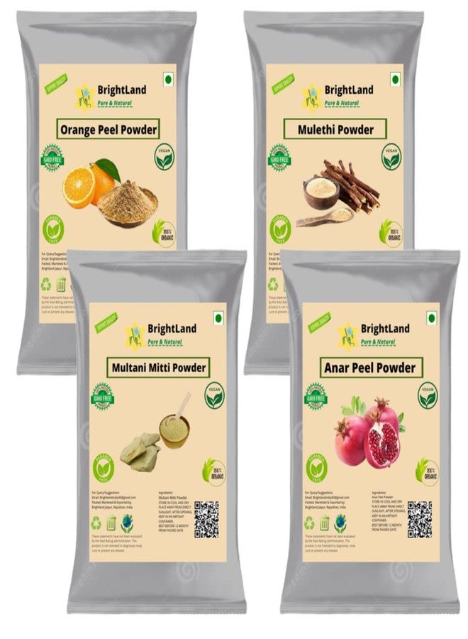 Brightland 100% Pure Orange, Mulethi, Multani mitti & Anar peel Powder For face pack (100gm Each) 400gm - Image 1