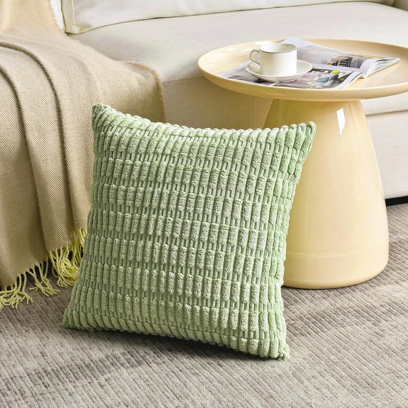 Fancy Homi Set of 4 Spring Boho Decorative Throw Pillow Covers 24x24 Inch for Couch Bed Sofa, Sage Green Yellow Room Decor, Soft Fuzzy Fluffy Cozy Corduroy Textured Cushion Case 60x60cm - Image 2
