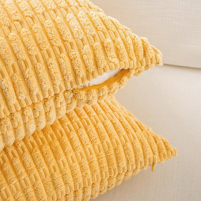 Fancy Homi Set of 4 Spring Boho Decorative Throw Pillow Covers 24x24 Inch for Couch Bed Sofa, Sage Green Yellow Room Decor, Soft Fuzzy Fluffy Cozy Corduroy Textured Cushion Case 60x60cm - Image 3