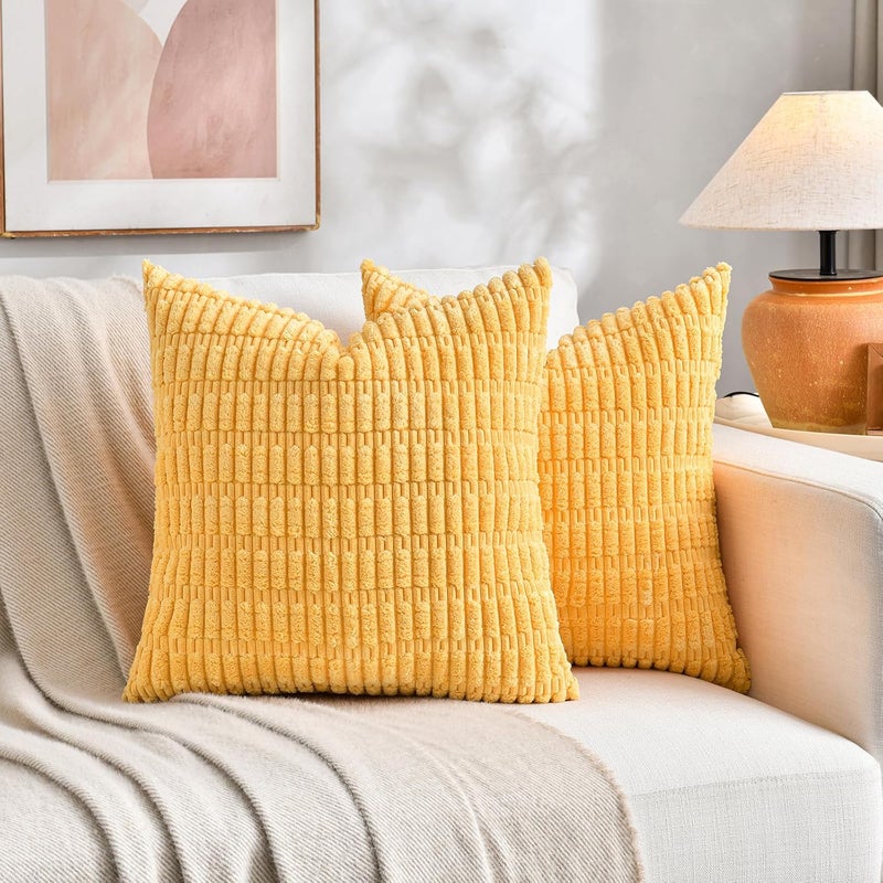 Fancy Homi Set of 4 Spring Boho Decorative Throw Pillow Covers 24x24 Inch for Couch Bed Sofa, Sage Green Yellow Room Decor, Soft Fuzzy Fluffy Cozy Corduroy Textured Cushion Case 60x60cm - Image 5