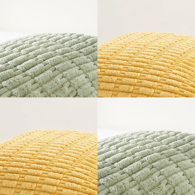 Fancy Homi Set of 4 Spring Boho Decorative Throw Pillow Covers 24x24 Inch for Couch Bed Sofa, Sage Green Yellow Room Decor, Soft Fuzzy Fluffy Cozy Corduroy Textured Cushion Case 60x60cm - Image 4