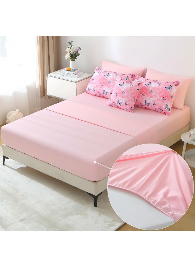 Generic JQinHome 8 Piece Butterfly Comforter Set Full, 3D Pink Flower Printed Butterfly Bedding Set, All Season Microfiber Butterfly Theme Home Decor Bedding for Girls with Sheet Sets(Pink)  - Image 4