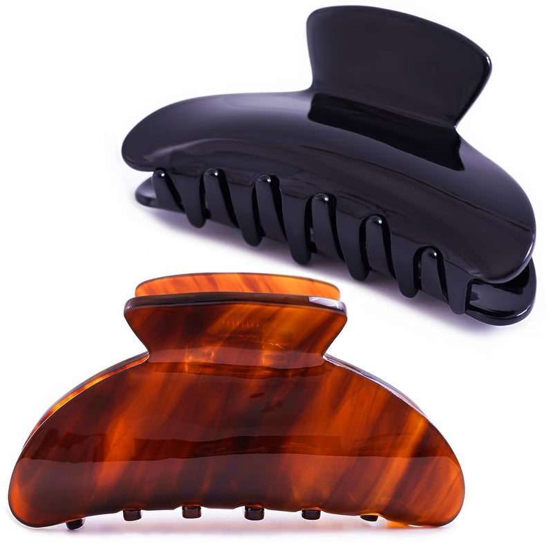 Fsmiling Big Claw Hair Clips for Women Hair Jaw Clips Large Hair Claw Clamps Acetate Hair Clip 2 Pack,Black/Brown - Image 1
