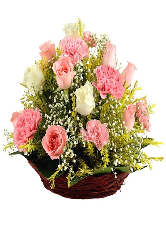 EG2i 15 Multicolor Roses with Carnation Round Basket - Gift for Birthday, Mother's Day Gift, Anniversary, Wedding, Husband, Wife, Girlfriend, Boyfriend, Valentine's Day (Same day Delivery) - Image 1