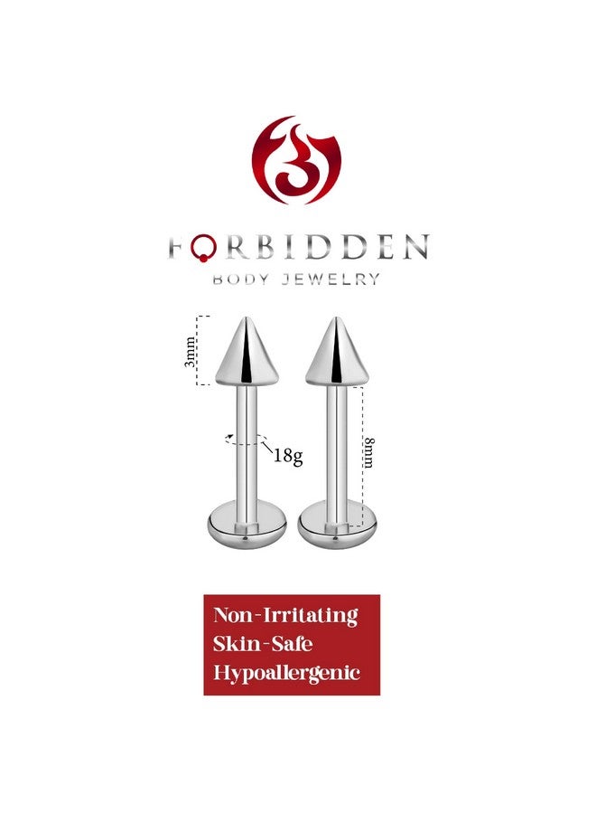 Forbidden Body Jewelry Surgical Steel Spike Top Cartilage & Labret Stud - 18G 8Mm (2Pcs) - Image 2