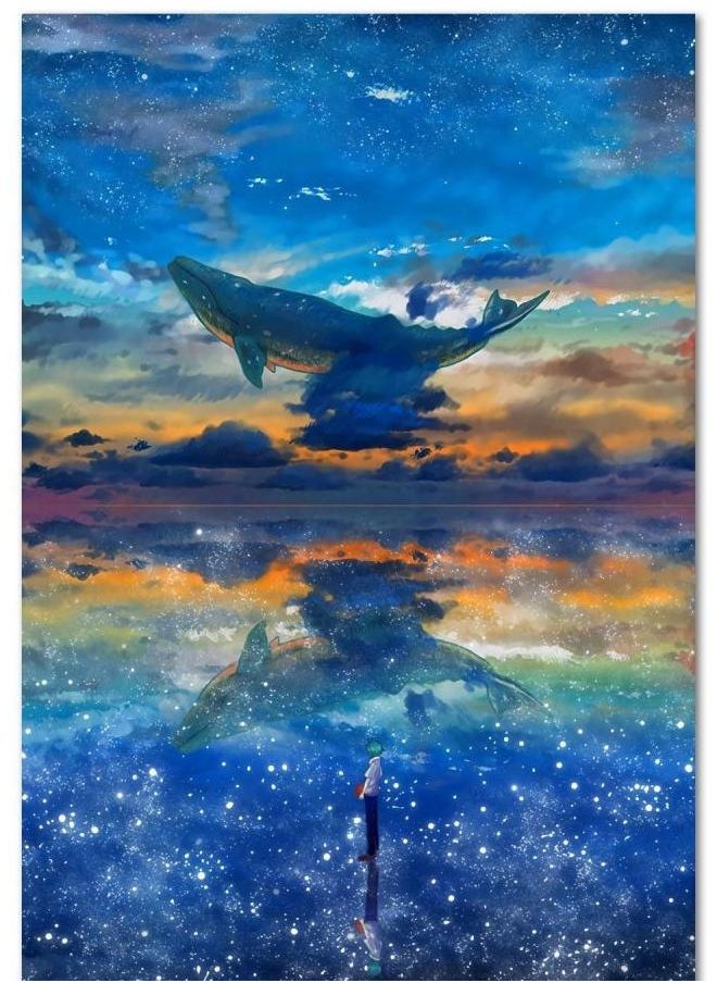 Generic - (Assembly frame) Anime Scenery Poster | Sky Whale | High Quality Prints | Unframed - Best for Home, Office, Gym, Living Room, Bedroom, Gifts - Image 1