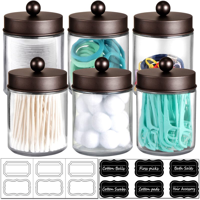 Amolliar Amolliar 6Pc Apothecary Jars Bathroom Vanity Organizer Rustic Farmhouse Decor Storage Canister with Stainless Steel Lids Qtip Dispenser Holder for QTipsCotton SwabsRoundsBallFlossers Bronze 