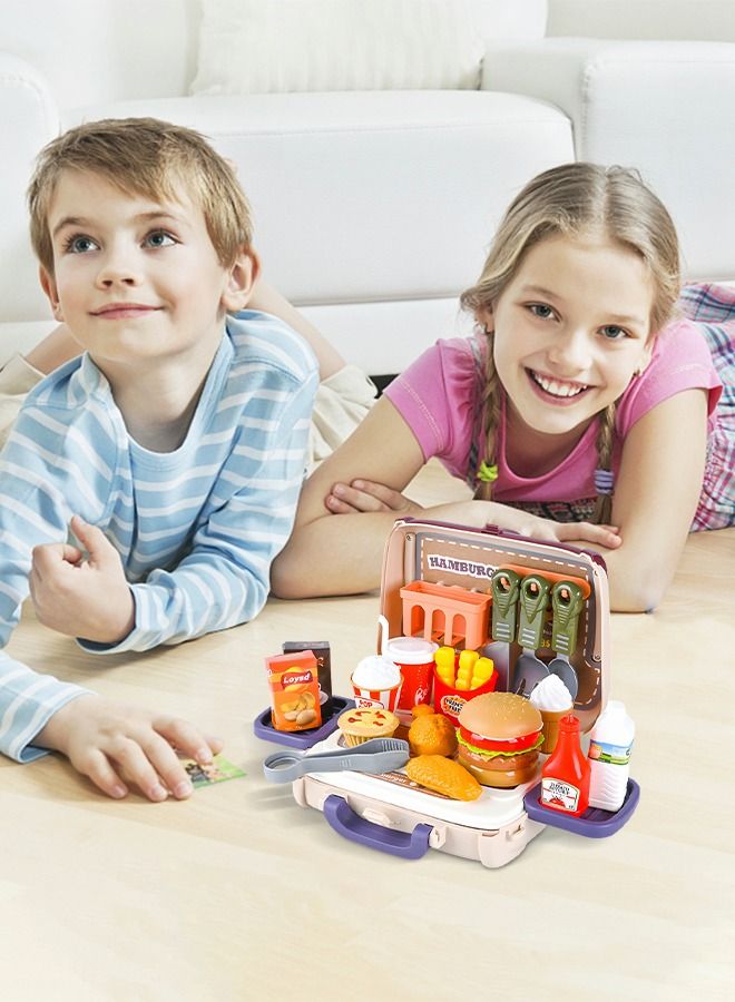 GROIC مجموعة لعب التظاهر بالمطبخ للأطفال، لعبة التظاهر للوجبات السريعة مع الهامبرغر والبطاطس المقلية وأدوات المائدة وأعواد الطبل وإكسسوارات المطبخ مع حقيبة تخزين - Image 4