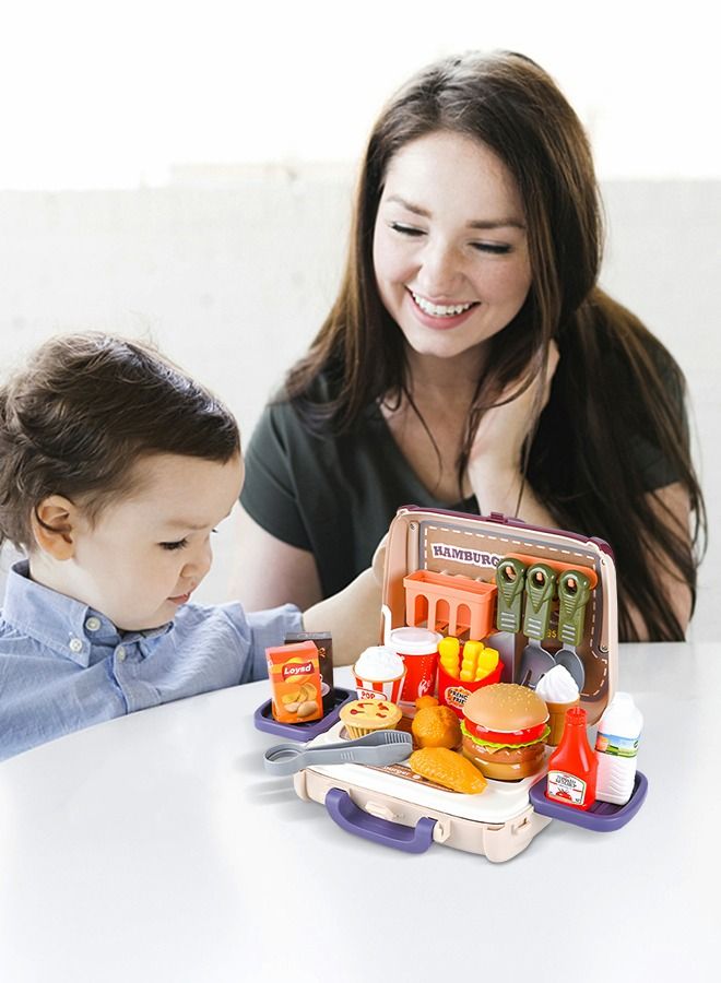 GROIC مجموعة لعب التظاهر بالمطبخ للأطفال، لعبة التظاهر للوجبات السريعة مع الهامبرغر والبطاطس المقلية وأدوات المائدة وأعواد الطبل وإكسسوارات المطبخ مع حقيبة تخزين - Image 5