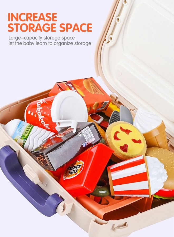 GROIC مجموعة لعب التظاهر بالمطبخ للأطفال، لعبة التظاهر للوجبات السريعة مع الهامبرغر والبطاطس المقلية وأدوات المائدة وأعواد الطبل وإكسسوارات المطبخ مع حقيبة تخزين - Image 2