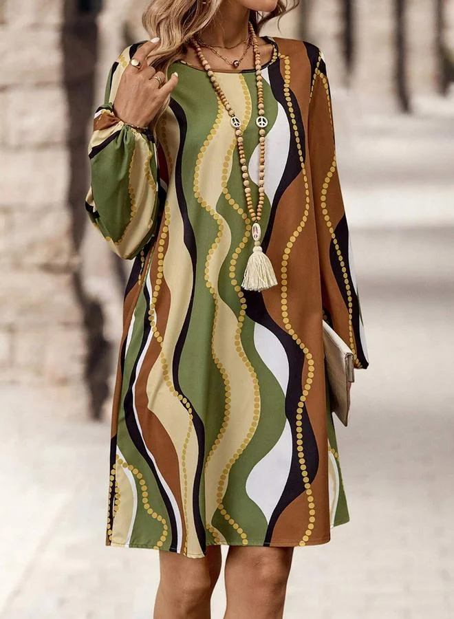 Women All-Over Printed Round Neck Mini Dress