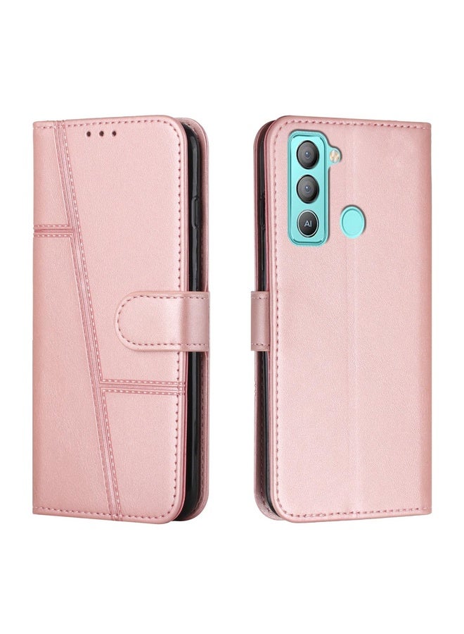 HuHa For Tecno Pop 5 LTE Stitching Calf Texture Buckle Leather Phone Case(Pink) - Image 1