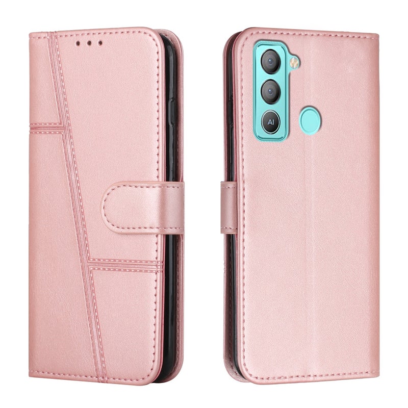 HuHa Case Cover For Tecno Pop 5 LTE Stitching Calf Texture Buckle Leather Phone Case(Pink) - Image 1