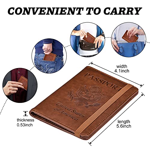 HerriaT Passport and Vaccine Card Holder Combo,Cover Case with CDC Vaccination Card Slot, Leather Travel Documents Organizer Protector, with RFID Blocking, for Women and Men - Image 5