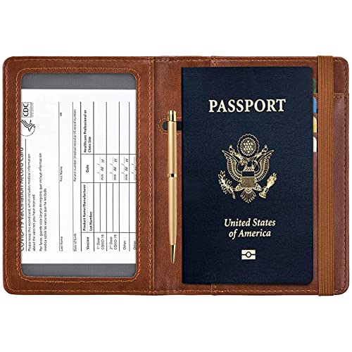 HerriaT Passport and Vaccine Card Holder Combo,Cover Case with CDC Vaccination Card Slot, Leather Travel Documents Organizer Protector, with RFID Blocking, for Women and Men - Image 4