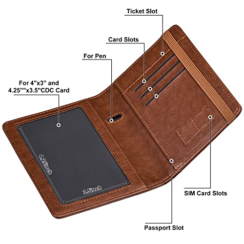 HerriaT Passport and Vaccine Card Holder Combo,Cover Case with CDC Vaccination Card Slot, Leather Travel Documents Organizer Protector, with RFID Blocking, for Women and Men - Image 3