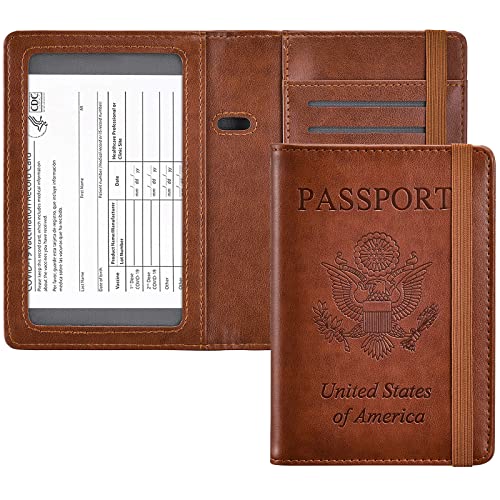 HerriaT Passport and Vaccine Card Holder Combo,Cover Case with CDC Vaccination Card Slot, Leather Travel Documents Organizer Protector, with RFID Blocking, for Women and Men - Image 1