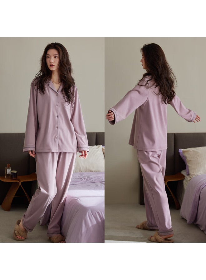 Xulen Spring And Autumn Pure Cotton Long-sleeve Fashionable Wearable All-cotton Autumn And Winter Home Wear Set, 61658 Misty Purple, 2XL
