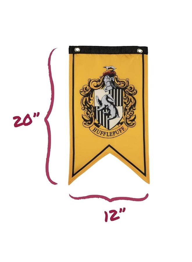 Conquest Journals Harry Potter Wizarding House Banner Flag Set, 12'' x 20'' Polyester Flags, Set of 5 Includes Hogwarts Crest, Gryffindor, Slytherin, Ravenclaw & Hufflepuff Banners, Birthday Party - Image 1