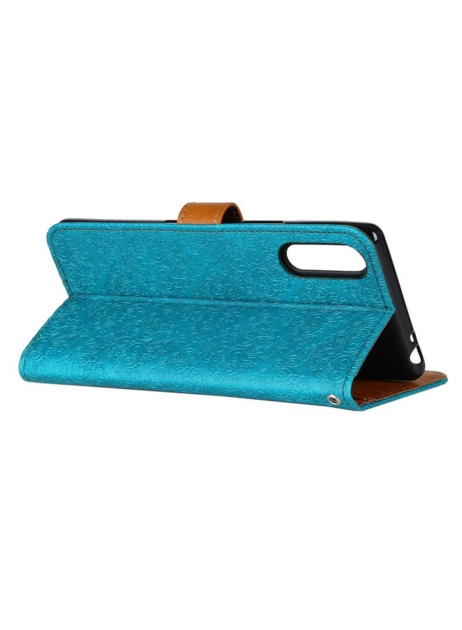 HuHa For Sony Xperia Ace II European Floral Embossed Copper Buckle Horizontal Flip PU Leather Case with Holder & Card Slots & Wallet & Photo Frame(Blue)  - Image 4
