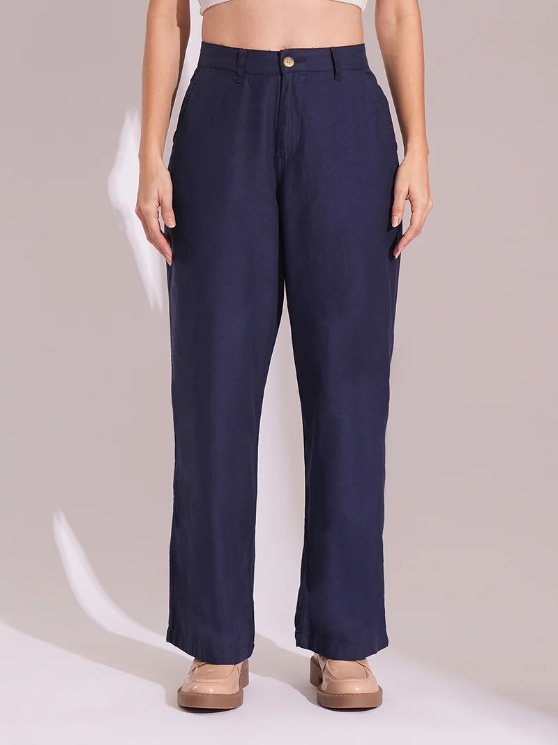 جلو باص بنطلون نسائي قطن عالي الخصر واسع الساق رسمي من جلوبس