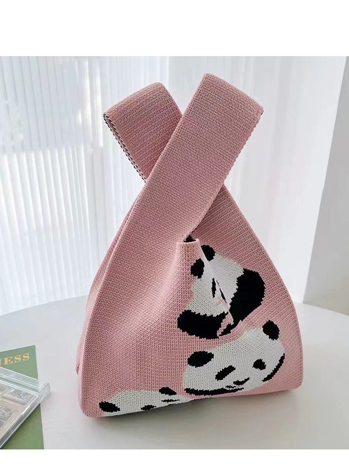 Panda Huahua Knitted Pink Tote Bag for Lady, Mother, and Children - Image 3
