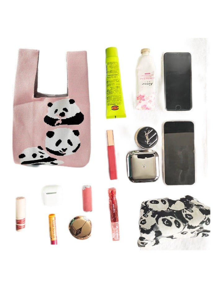 Panda Huahua Knitted Pink Tote Bag for Lady, Mother, and Children - Image 4
