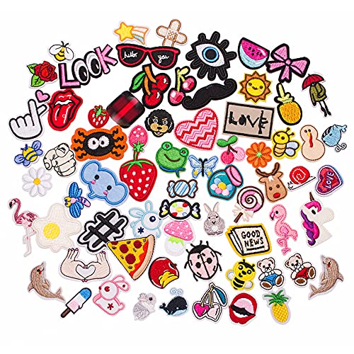 U-Sky Sew or Iron on Embroidered Patches | 70 Colorful Small Cute Designs Animals Fruits Words | DIY Variety Pack for Kids Clothing Bags Accessories | 1.3" Frog Reference Size | 70PCs Pack - Image 4