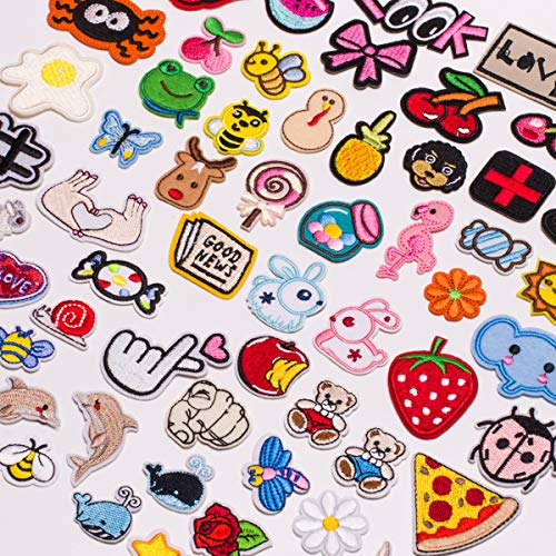 U-Sky Sew or Iron on Embroidered Patches | 70 Colorful Small Cute Designs Animals Fruits Words | DIY Variety Pack for Kids Clothing Bags Accessories | 1.3" Frog Reference Size | 70PCs Pack - Image 5
