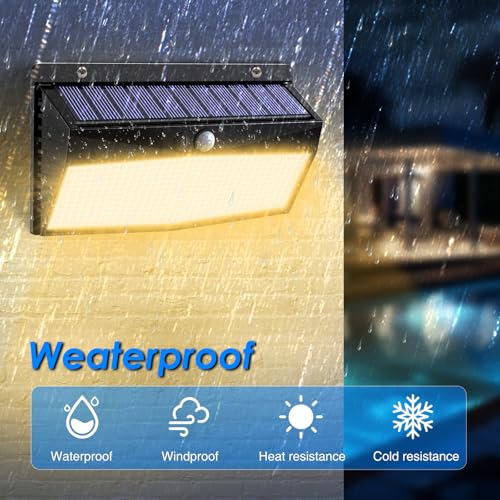Peasur 368 مصابيح LED شمسية مع مستشعر حركة خارجية، مصابيح شمسية مع 3 أوضاع إضاءة، مصابيح أمان تعمل بالطاقة الشمسية مقاومة للماء للحديقة الخارجية، الجدار، الفناء الخلفي، الدرج، أبيض دافئ - Image 3