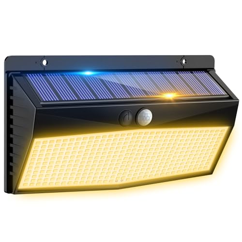 Peasur 368 مصابيح LED شمسية مع مستشعر حركة خارجية، مصابيح شمسية مع 3 أوضاع إضاءة، مصابيح أمان تعمل بالطاقة الشمسية مقاومة للماء للحديقة الخارجية، الجدار، الفناء الخلفي، الدرج، أبيض دافئ - Image 1