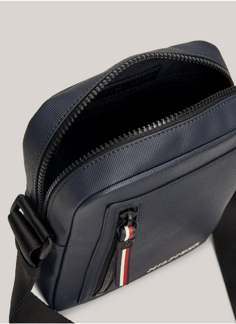 TOMMY HILFIGER Men's Essential Pique Small Reporter/ Messenger Bag -  Pique texture, Blue