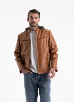 Turkish Leather Jacket  Lined With Fur -With Head Cover