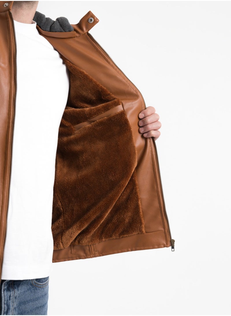 clever - Turkish Leather Jacket  Lined With Fur -With Head Cover - Image 1