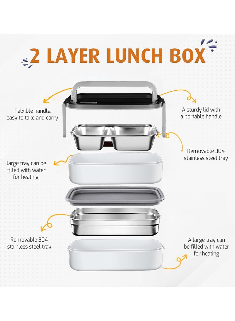 TOMSHOO 2- Layer Leakproof Bento Box adult, Insulated Bento Lunch Box with Tableware & Bag Lunch Box with 3 compartments, Lunch Box for Kids School, Microwave Food Safe Bento Boxes (White)  - Image 3